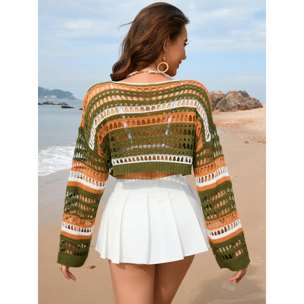 Breezy Openwork Boat Neck Cover-Up for Stylish Beach Days