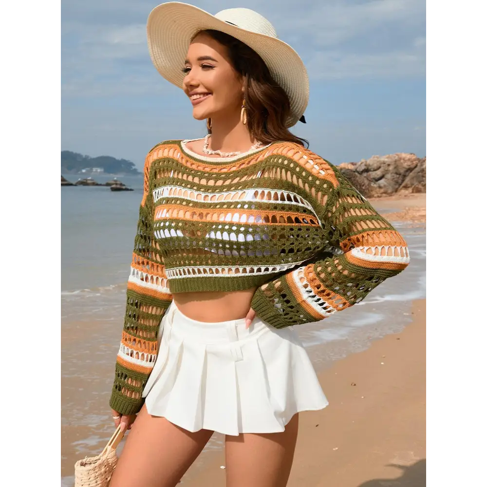 Breezy Openwork Boat Neck Cover-Up for Stylish Beach Days