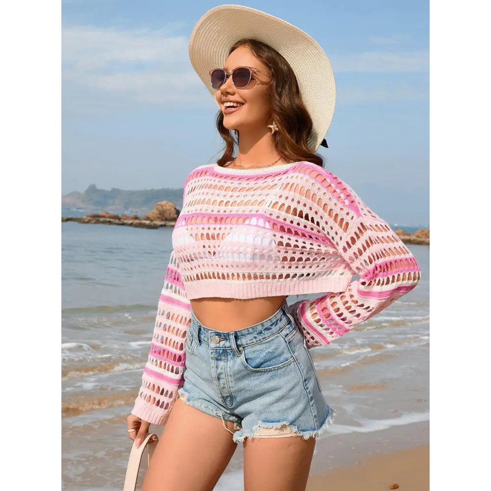 Breezy Openwork Boat Neck Cover-Up for Stylish Beach Days