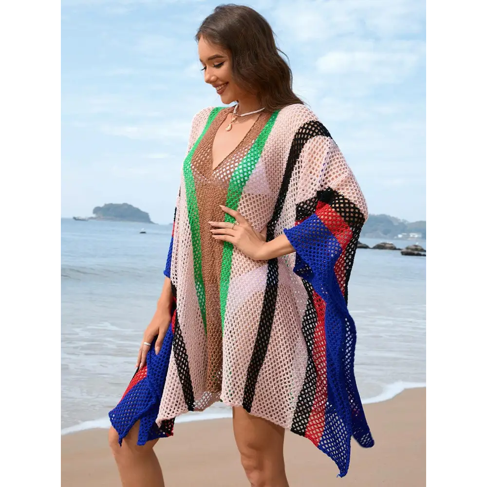 Openwork Color Block Plunge Cover-Up