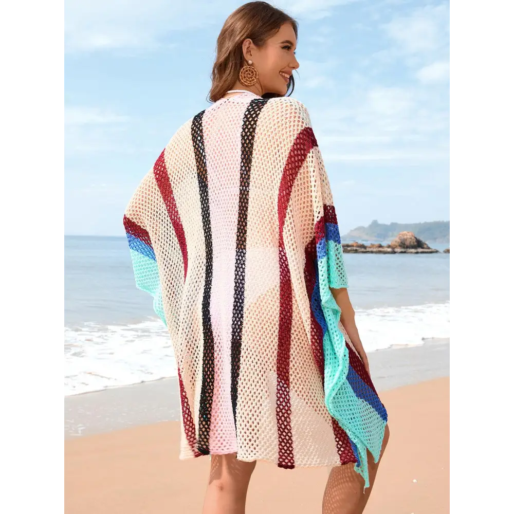 Openwork Color Block Plunge Cover-Up