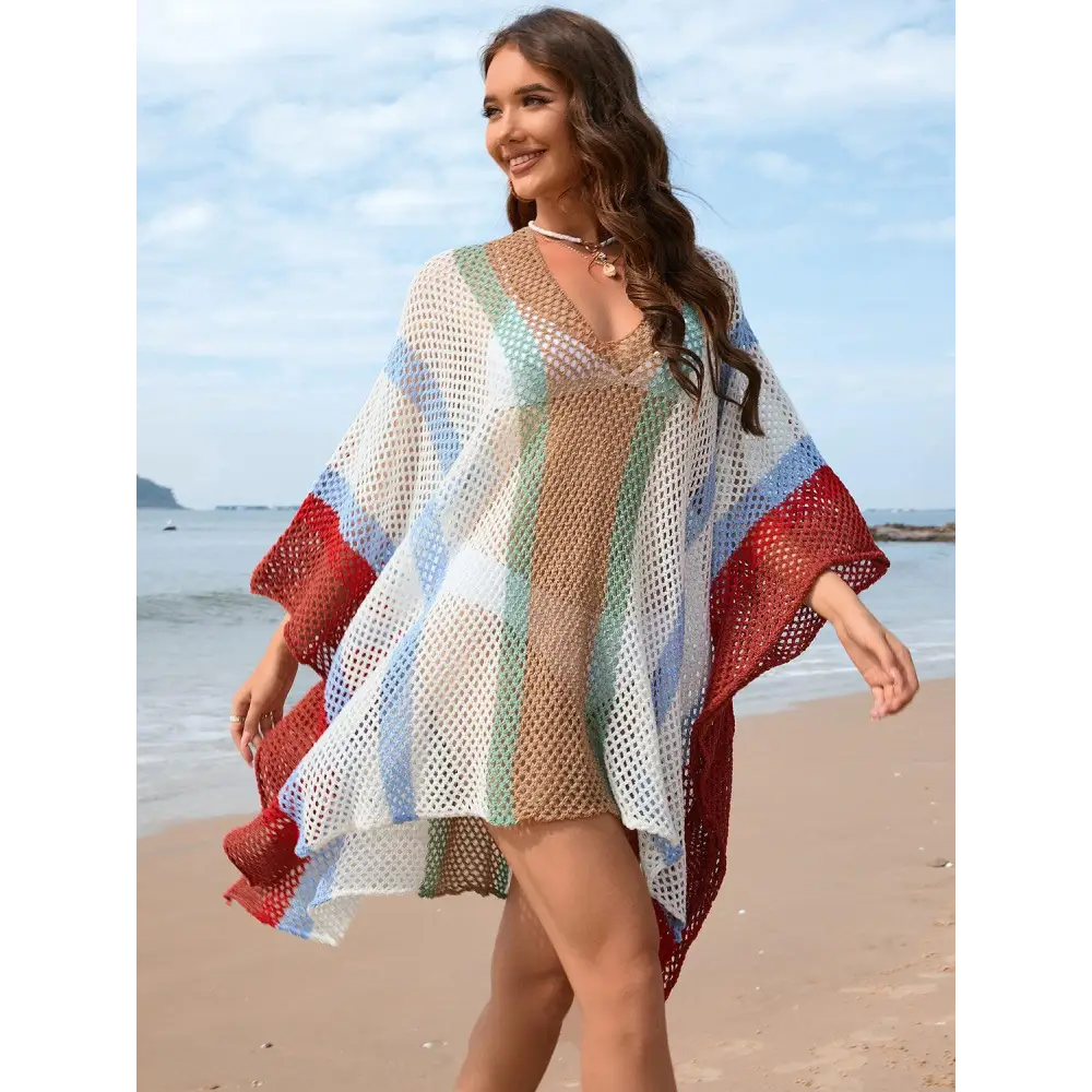 Openwork Color Block Plunge Cover-Up