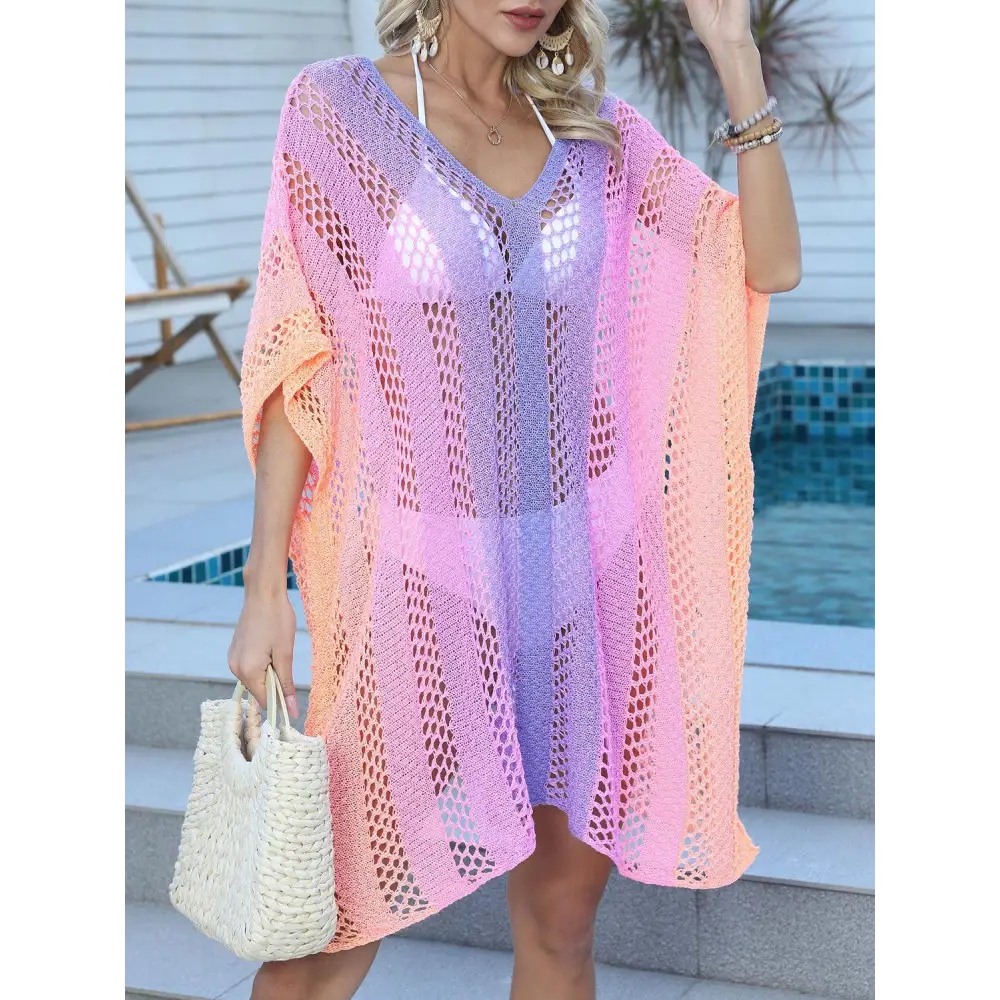 Vibrant Openwork Contrast V-Neck Cover-Up for Beach Bliss