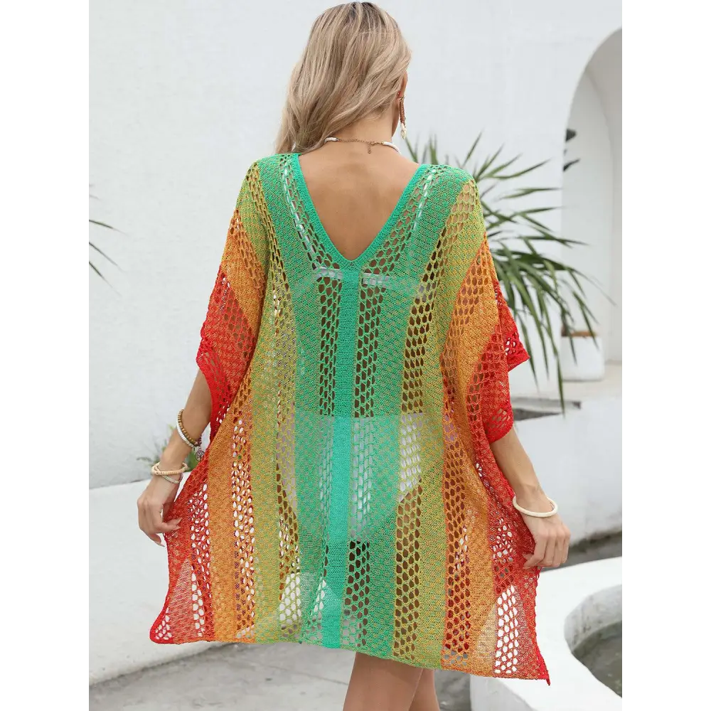 Vibrant Openwork Contrast V-Neck Cover-Up for Beach Bliss