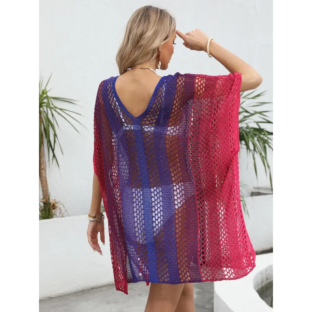 Vibrant Openwork Contrast V-Neck Cover-Up for Beach Bliss