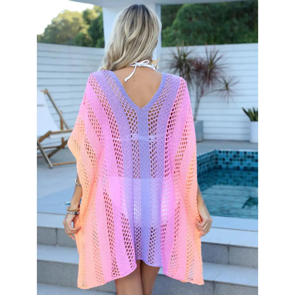 Vibrant Openwork Contrast V-Neck Cover-Up for Beach Bliss