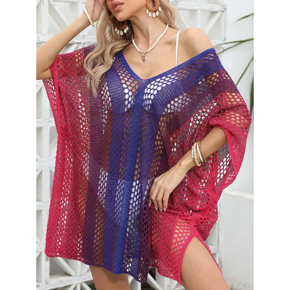 Vibrant Openwork Contrast V-Neck Cover-Up for Beach Bliss