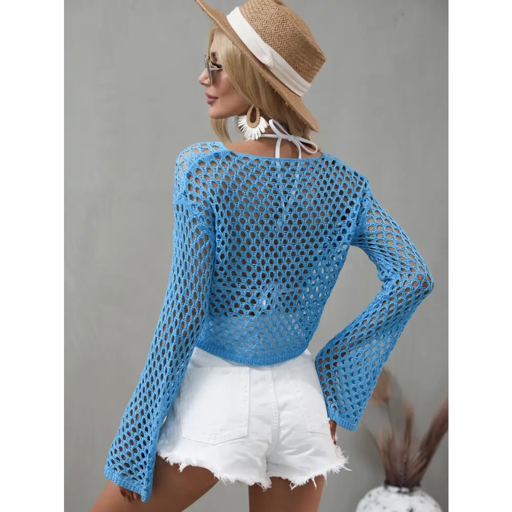 Breezy Openwork Flare Sleeve Cropped Cover Up for Beach Vibes