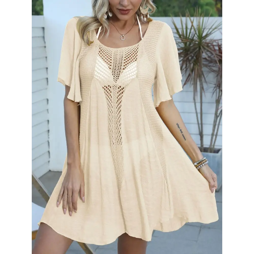 Openwork Flutter Sleeve Cover-Up Dress