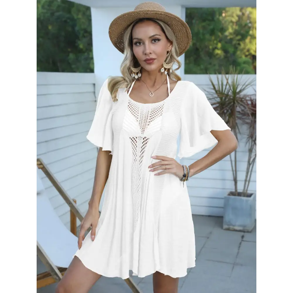 Openwork Flutter Sleeve Cover-Up Dress