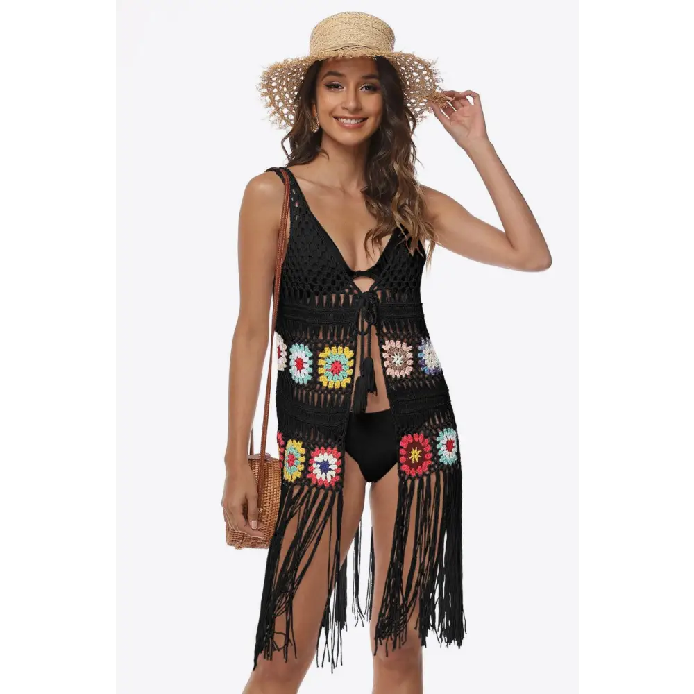 Vibrant Embroidered Openwork Fringe Cover-Up with Original Tags