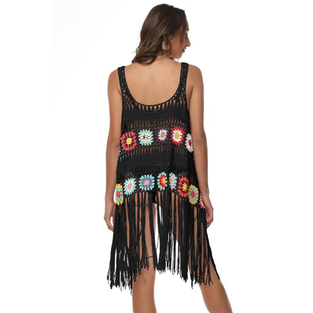 Vibrant Embroidered Openwork Fringe Cover-Up with Original Tags