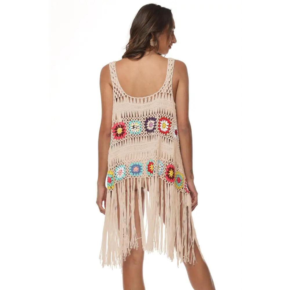 Vibrant Embroidered Openwork Fringe Cover-Up with Original Tags