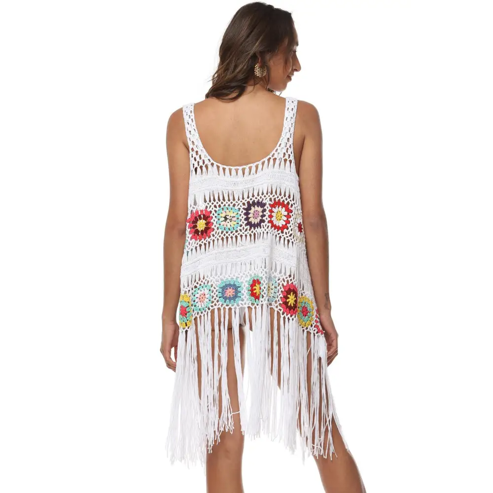 Vibrant Embroidered Openwork Fringe Cover-Up with Original Tags