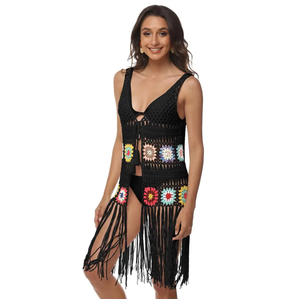 Vibrant Embroidered Openwork Fringe Cover-Up with Original Tags