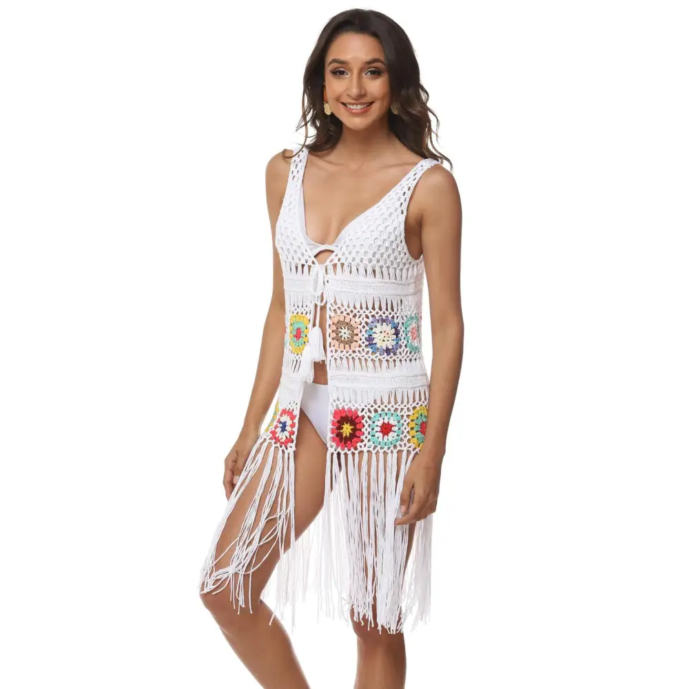 Vibrant Embroidered Openwork Fringe Cover-Up with Original Tags