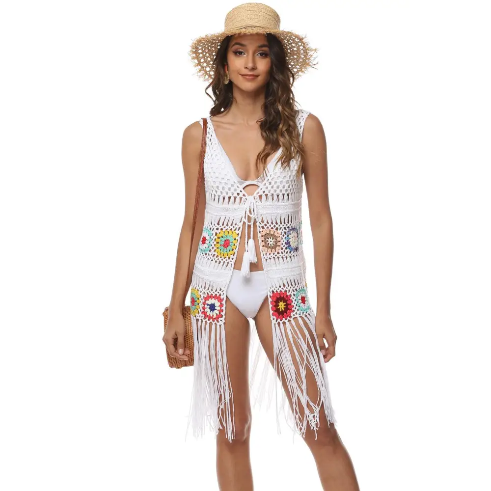 Vibrant Embroidered Openwork Fringe Cover-Up with Original Tags