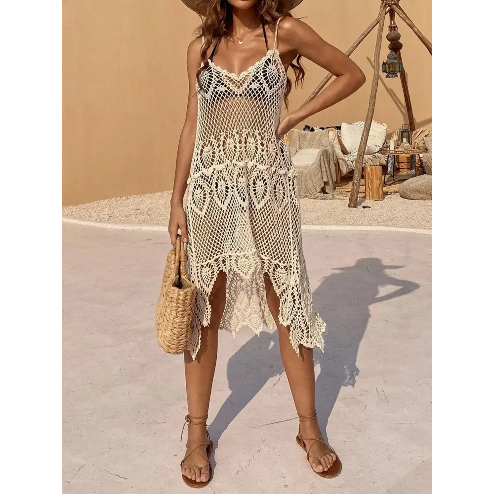 Breezy Openwork Scoop Neck Spaghetti Strap Cover-Up Dress