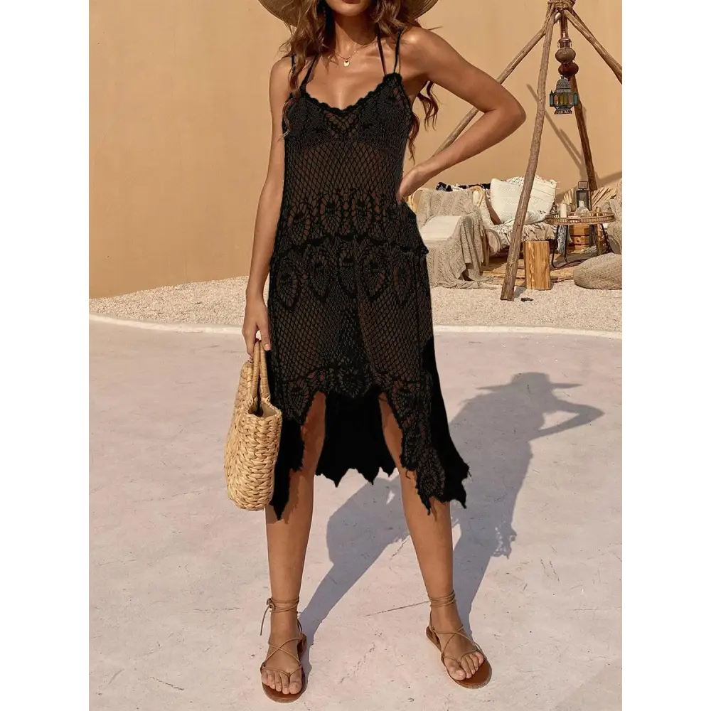 Breezy Openwork Scoop Neck Spaghetti Strap Cover-Up Dress