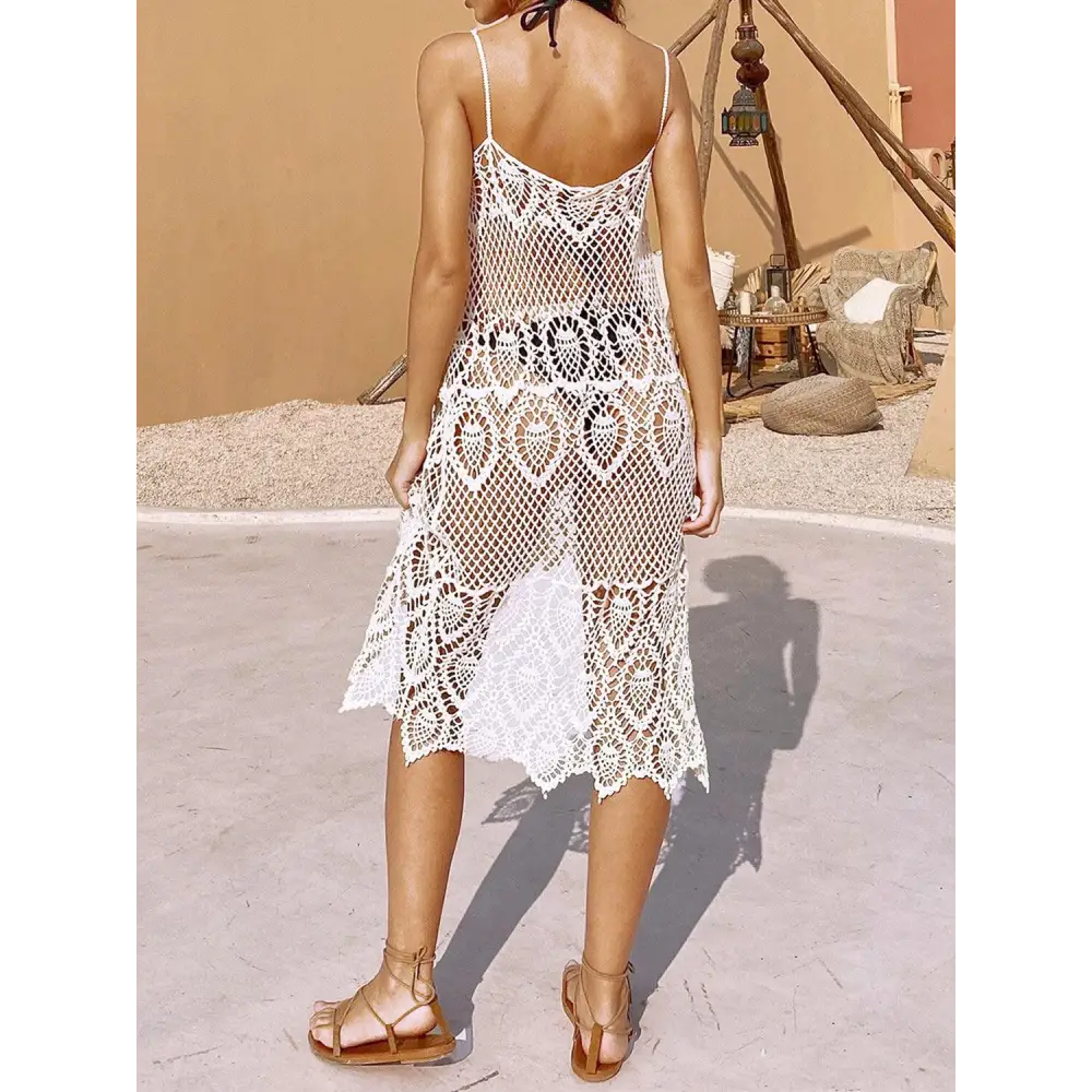 Breezy Openwork Scoop Neck Spaghetti Strap Cover-Up Dress