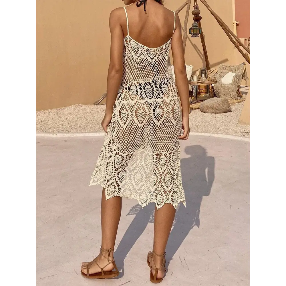 Breezy Openwork Scoop Neck Spaghetti Strap Cover-Up Dress