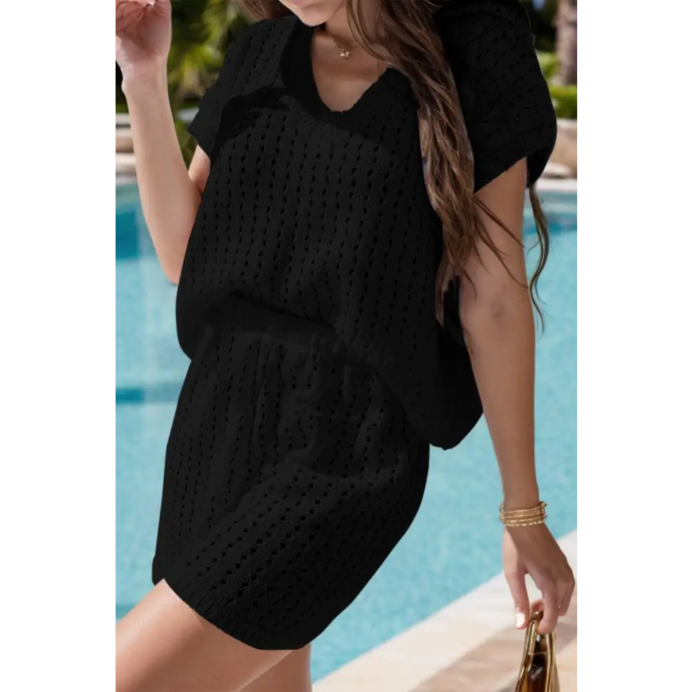 Openwork Short Sleeve Top and Shorts Cover Up Set