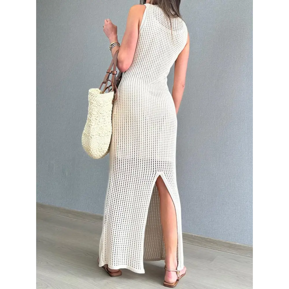 Stunning Openwork Slit Round Neck Cover-Up Maxi Dress