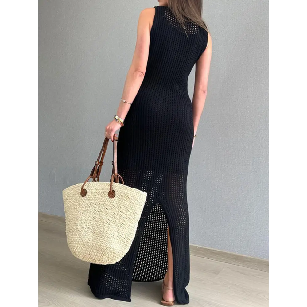 Stunning Openwork Slit Round Neck Cover-Up Maxi Dress