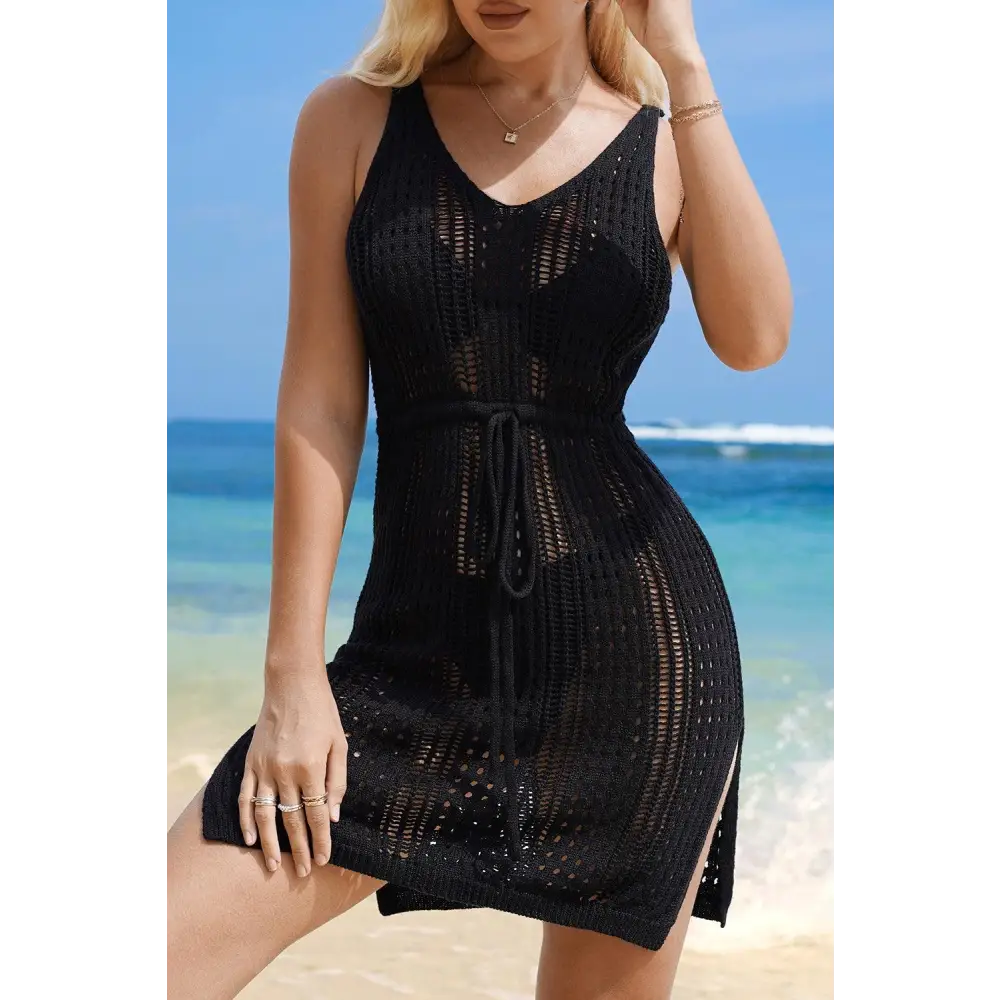 Stunning Openwork Slit V-Neck Sleeveless Cover Up for Beach Glam