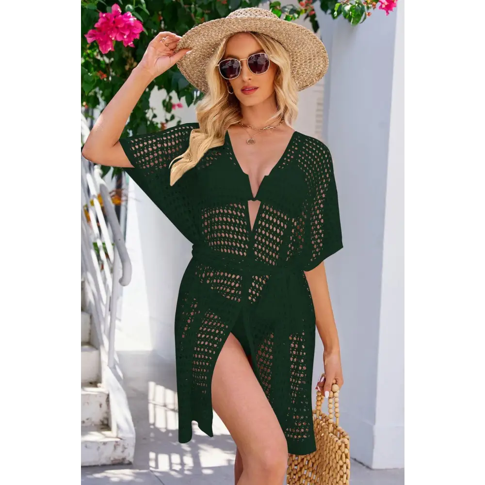 Elegant Openwork Tie Waist Cover Up for Beach Chic