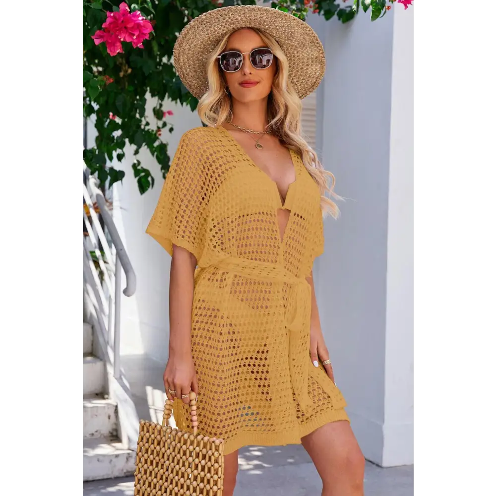 Elegant Openwork Tie Waist Cover Up for Beach Chic