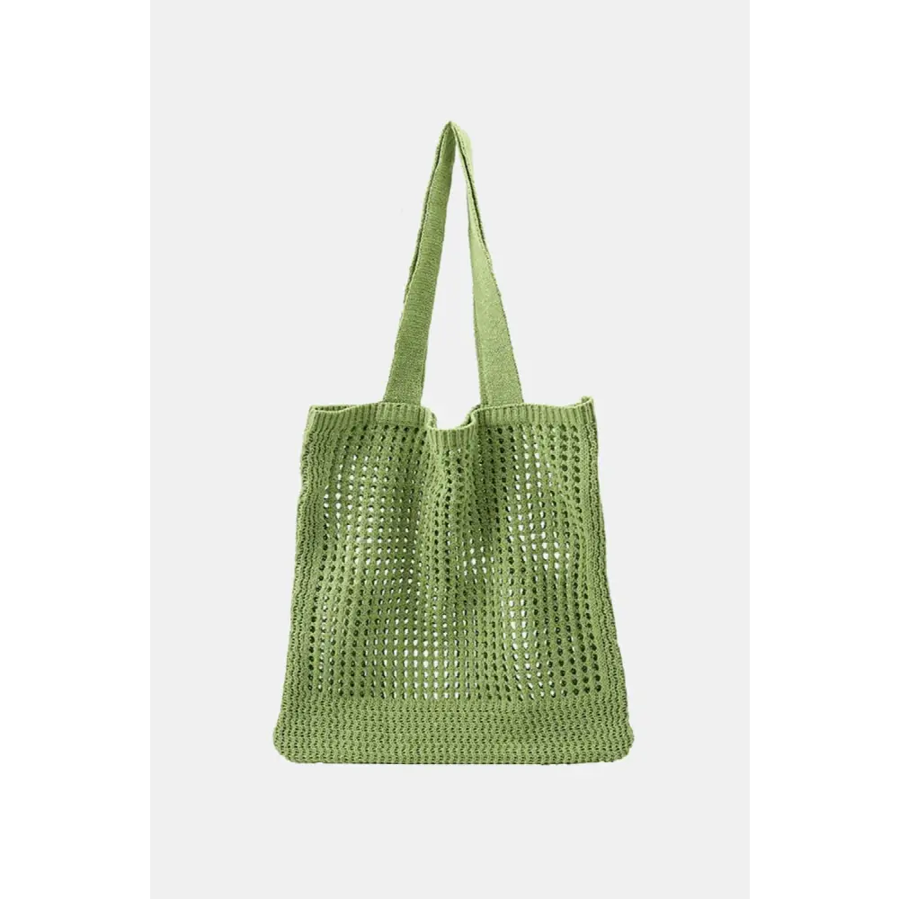 Blooming Openwork Tote Tulip Green Knit Handbag