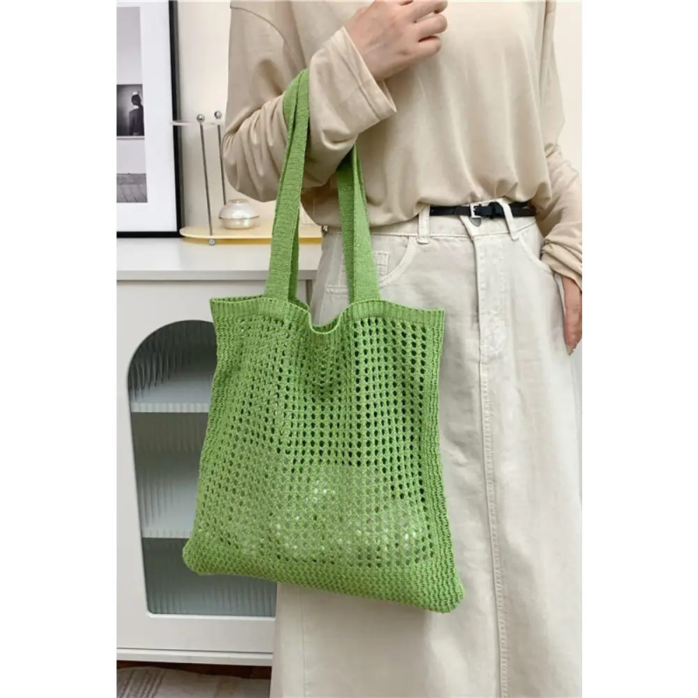 Blooming Openwork Tote Tulip Green Knit Handbag