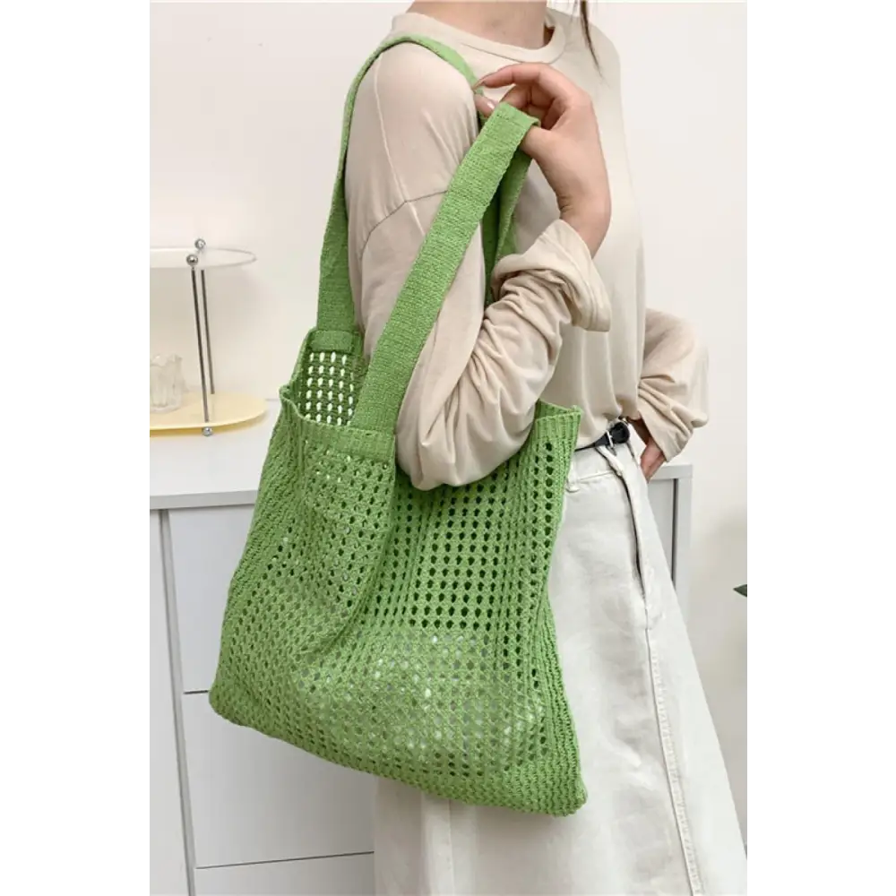 Blooming Openwork Tote Tulip Green Knit Handbag