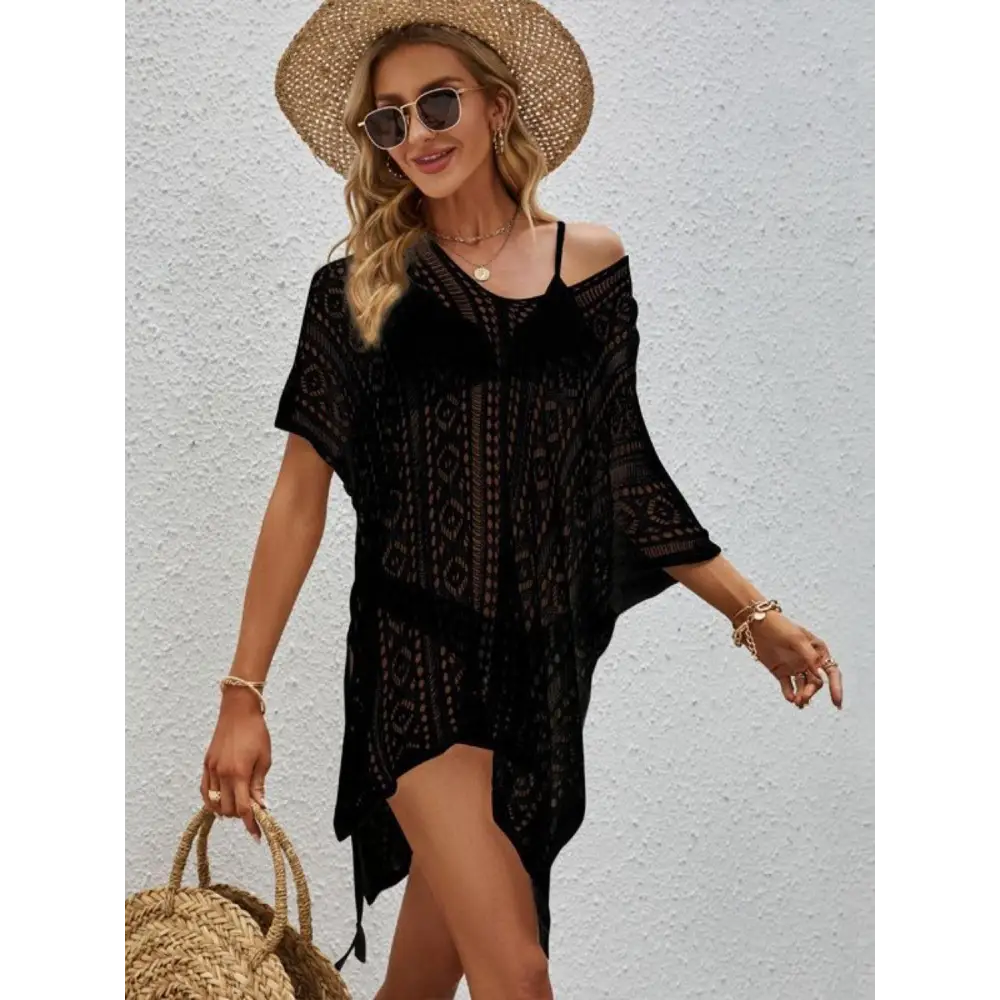 Openwork V-Neck Short Sleeve Cover Up