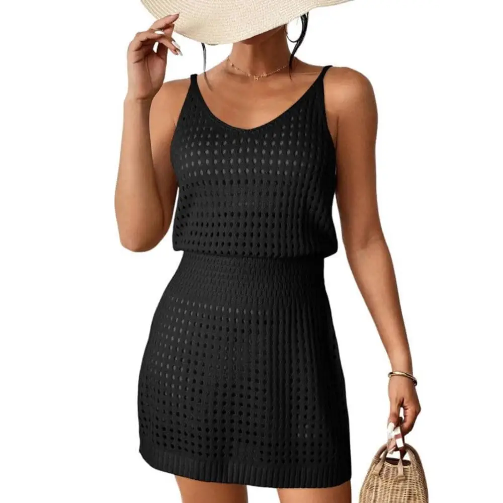 Breezy Openwork V-Neck Sleeveless Cover Up for Beach Chic