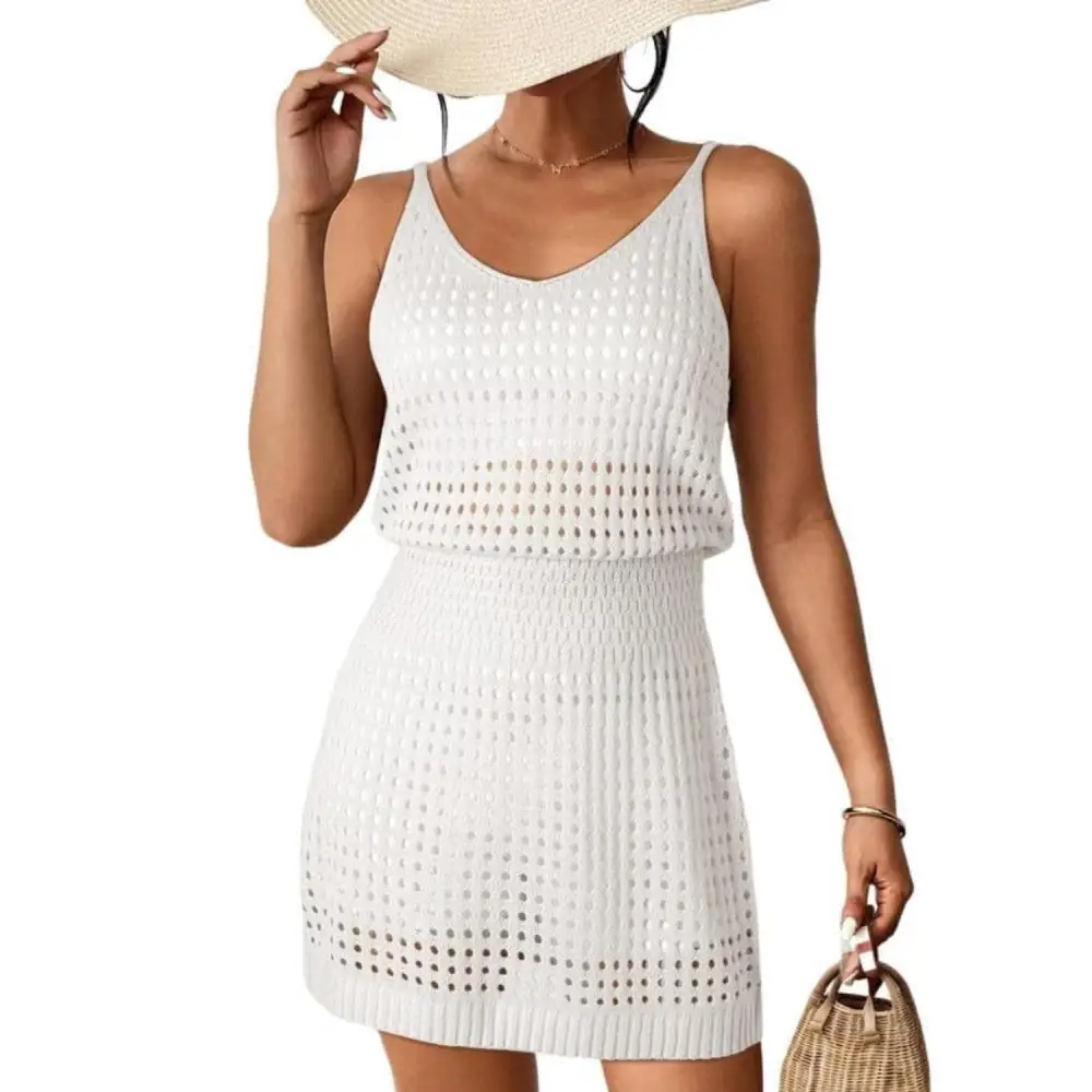 Breezy Openwork V-Neck Sleeveless Cover Up for Beach Chic