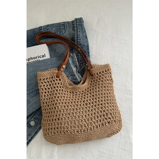 Openwork Woven Tote Bag - CM Fashion