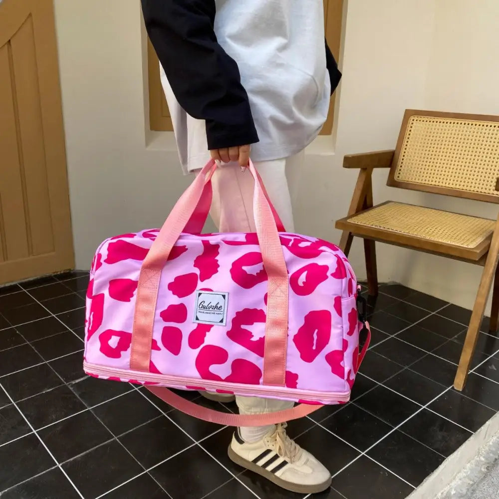 Fierce Pink Leopard Oxford Cloth Printed Travel Bag