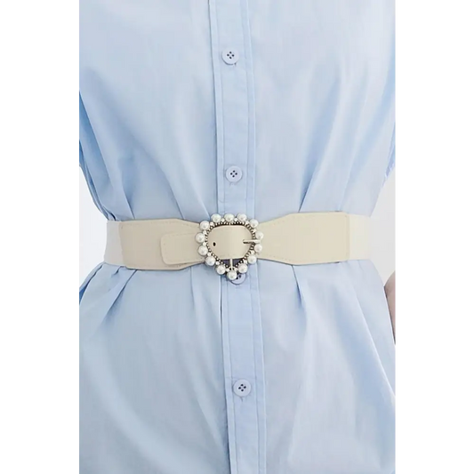 Pearl Heart Buckle Elastic Belt - CM Fashion