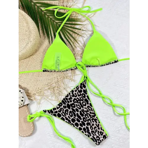 Trends Pink Leopard Print Halter Bikini Set