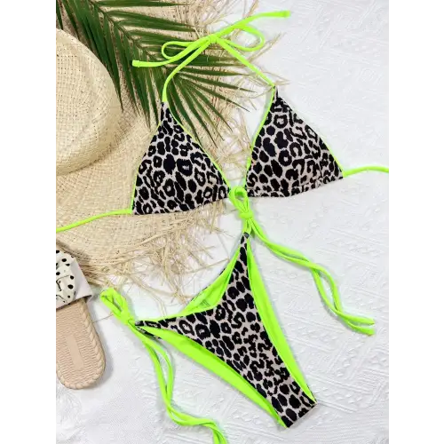 Trends Pink Leopard Print Halter Bikini Set