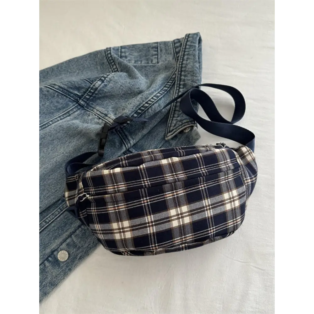 Plaid Adjustable Strap Crossbody Bag