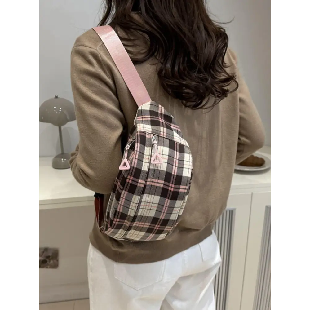 Plaid Adjustable Strap Crossbody Bag