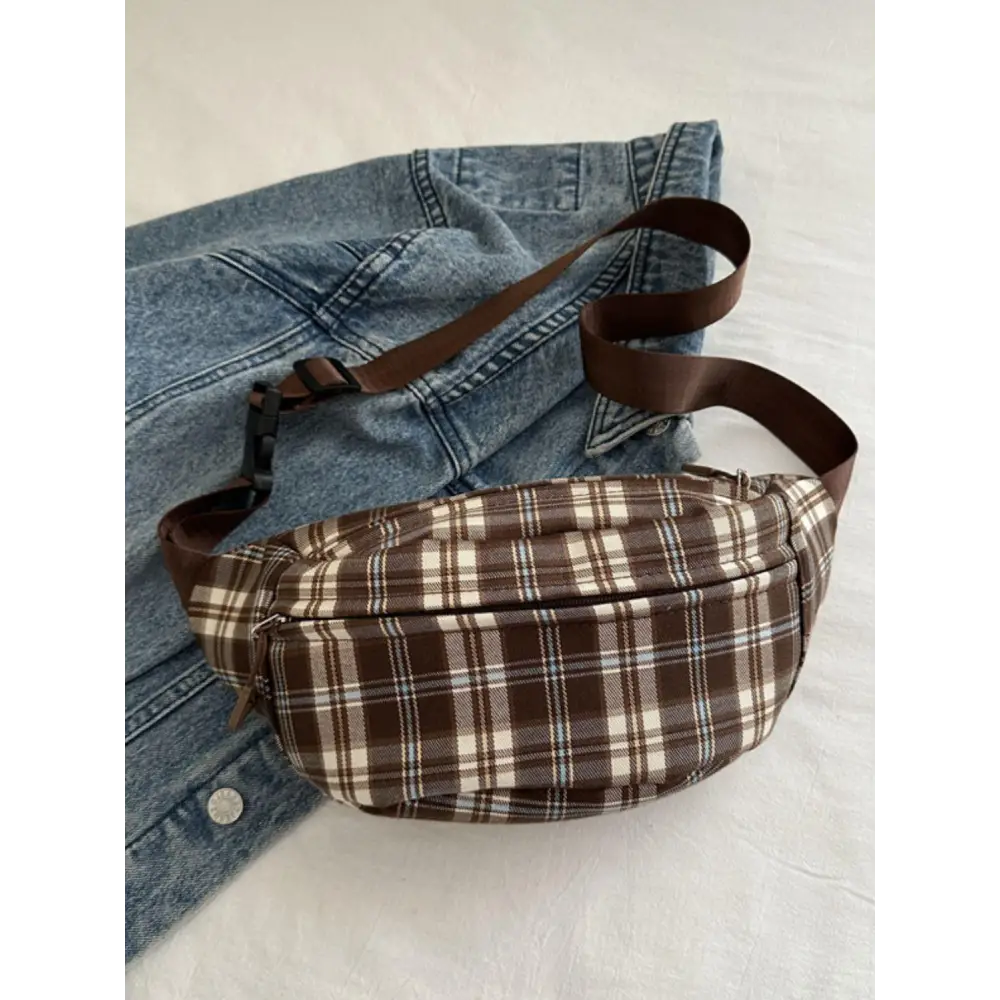 Plaid Adjustable Strap Crossbody Bag