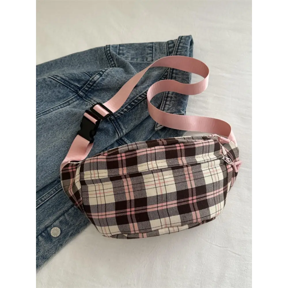 Plaid Adjustable Strap Crossbody Bag