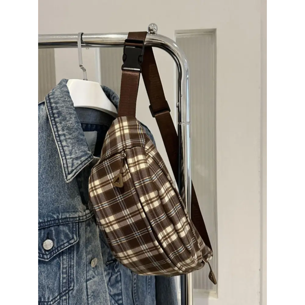 Plaid Adjustable Strap Crossbody Bag