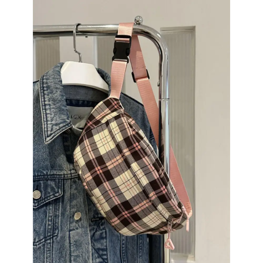 Plaid Adjustable Strap Crossbody Bag