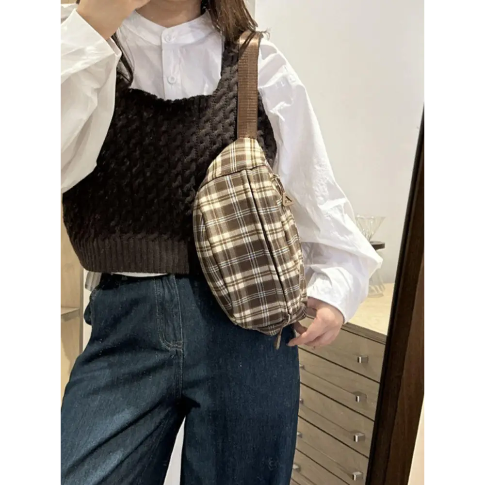 Plaid Adjustable Strap Crossbody Bag