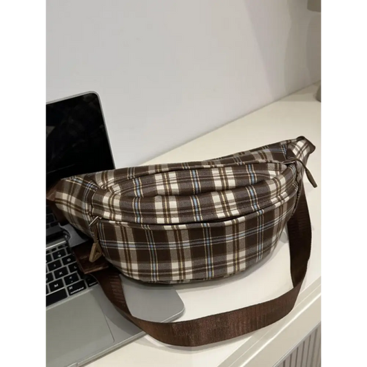 Plaid Adjustable Strap Crossbody Bag - CM Fashion